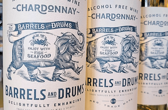 BARRELS AND DRUMS CHARDONNAY BEZALKOHOLWY 0,75L ETYKIETY